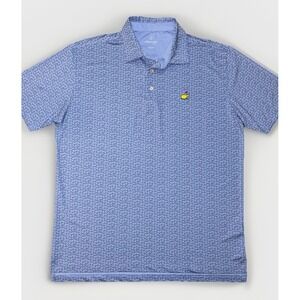 Augusta Masters Tech Blue/White Logo Pattern Polo LG Shirt Sleeve 2024 EUC